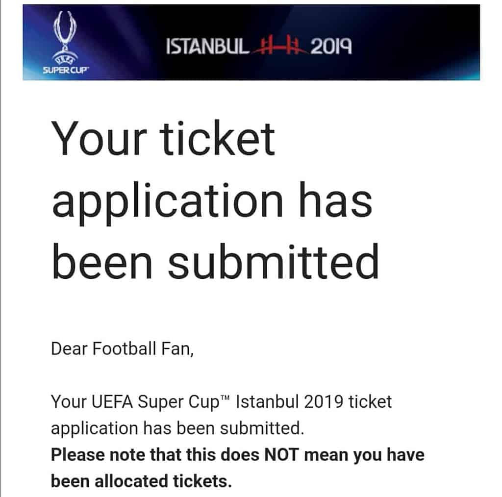 ซื้อตั๋วดูบอล UEFA SUPER CUP 2019